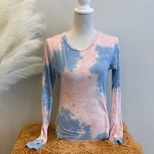 Reformation Pink and Blue Tie-Dye Long Sleeve Top